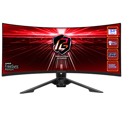 34" ASRock PHANTOM GAMING PG34WQ15R3A 3440x1440 WQHD 1ms 165Hz Mini-OLED Curved Gaming Monitor with AMD FreeSync